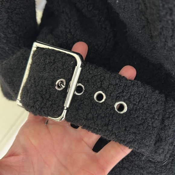 & other stories black wool long oversized side zip polo collared moto jacket S​ - Picture 7 of 16